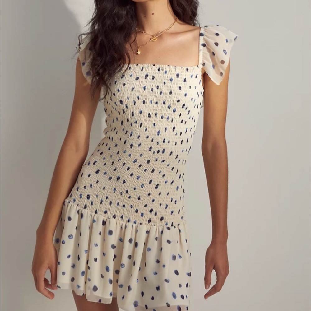 Aritzia el dorado dress blue and white polka dot - great condition